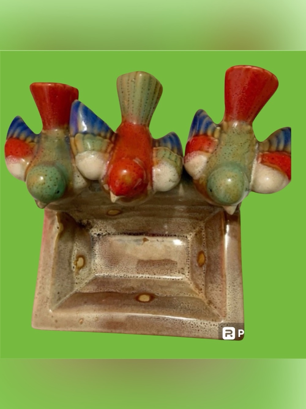 Vintage Glazed Ceramic birds feeder candy dish nuts